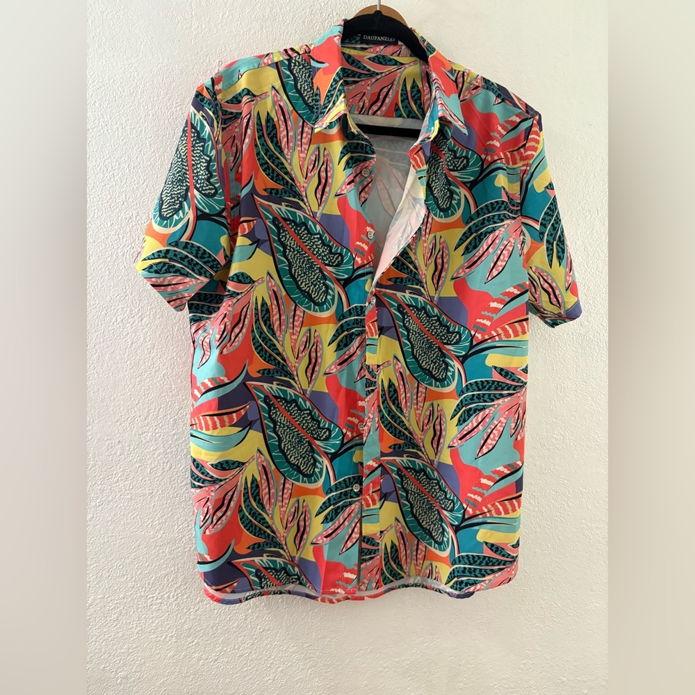 Daupanzees Men's Short Sleeve Luxury Designer Print Shirt and shorts set size L